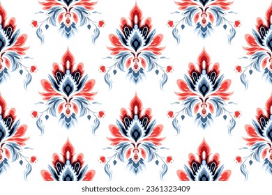 Ikat tribal Indian seamless pattern. Ethnic Aztec fabric carpet mandala ornament native boho chevron textile.Geometric African American oriental tranditional vector illustrations. Embroidery style.