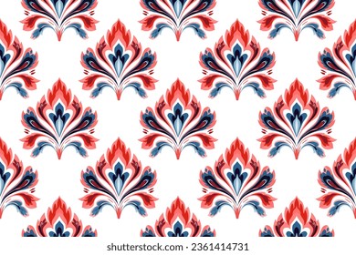 Ikat tribal Indian seamless pattern. Ethnic Aztec fabric carpet mandala ornament native boho chevron textile.Geometric African American oriental tranditional vector illustrations. Embroidery style.