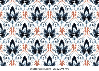 Ikat tribal Indian seamless pattern. Ethnic Aztec fabric carpet mandala ornament native boho chevron textile.Geometric African American oriental tranditional vector illustrations. Embroidery style.