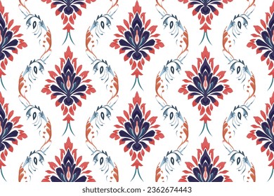 Ikat tribal Indian seamless pattern. Ethnic Aztec fabric carpet mandala ornament native boho chevron textile.Geometric African American oriental tranditional vector illustrations. Embroidery style.
