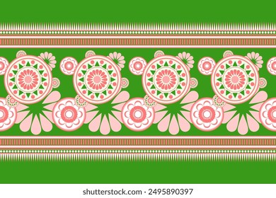 Ikat tribal Indian seamless pattern Ethnic Aztec fabric Carpet ornament native boho tribal textile Geometric African American oriental tranditional vector illustrations Embroidery style motif. Green