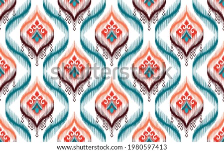 Ikat tribal Indian seamless pattern. Ethnic Aztec fabric carpet mandala ornament native boho chevron textile.Geometric African American oriental tranditional vector illustrations. Embroidery style.