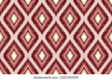 Ikat tribal Indian seamless pattern.Embroidery style. Ethnic Aztec fabric carpet mandala ornament native boho chevron textile.Geometric African American oriental tranditional vector illustrations.