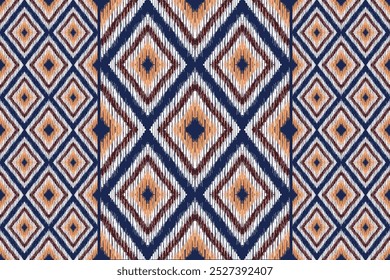 Ikat tribal Indian seamless pattern.Embroidery style. Ethnic Aztec fabric carpet mandala ornament native boho chevron textile.Geometric African American oriental tranditional vector illustrations.