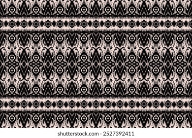 Ikat tribal Indian seamless pattern.Embroidery style. Ethnic Aztec fabric carpet mandala ornament native boho chevron textile.Geometric African American oriental tranditional vector illustrations.