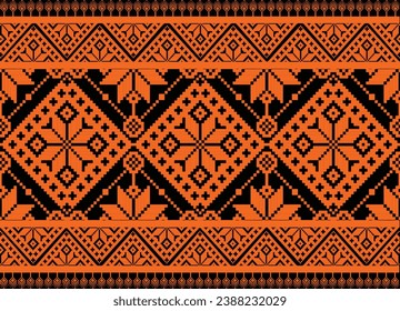 Patrón tribal Ikat arte azteca fondo naranja negro símbolos abstractos bordados étnicos bordados geométricos formas fondo fondo papel tapiz vectorial diseño decorativo clásico