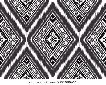 Ikat Tribal Pattern Aztec Art Black Background Symbol Abstract, ethnic, folk embroidery, geometric shapes, backgrounds, wallpapers, vector illustrations, prints, decorative, classical designs.