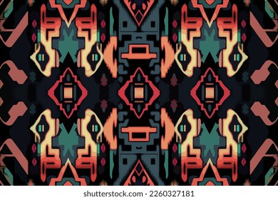 Ikat tribal seamless pattern dark background. Abstract graphic line ethnic traditional folk antique tribal modern ornate luxury elegant minimal vintage retro style. Texture textile fabric patterns