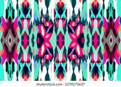 Ikat tropical seamless pattern multicolor background. Abstract traditional folk old ancient antique tribal ethnic Ikat tropical graphic line. Ornate elegant luxury vintage retro for texture textile.