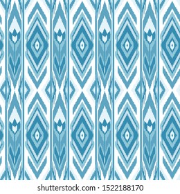 Ikat is turquoise. Seamless vector pattern in ethnic style of Central Asia / Uzbekistan and Tajikistan.