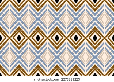 Ikat tye die boho seamless vintage pattern repeating handmade batik organic textile design modern and trendy boho print blue brown white