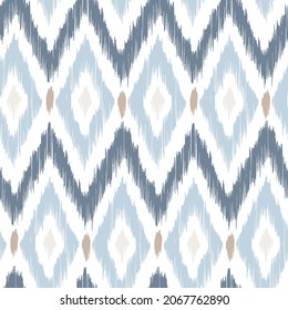 Ikat tye die boho vintage pattern seamless repeat vintage decor textile design organic hand made batik modern and trendy boho print blue brown white light 