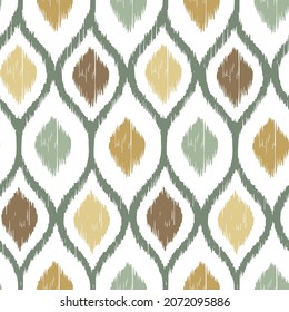 Motif vintage Ikat tye die boho motif harmonieux répétition vintage décoration textile design organique main fait batik moderne et tendance sauce vert marron
