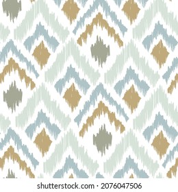Ikat tye die boho vintage pattern seamless repeat vintage decor textile design organic hand made batik modern and trendy boho print blue brown green