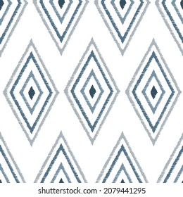 Ikat tye die boho vintage pattern seamless repeat vintage decor textile design organic hand made batik modern and trendy boho print blue grey white