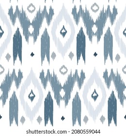 Ikat tye die boho vintage pattern seamless repeat vintage decor textile design organic hand made batik modern and trendy boho print blue grey white