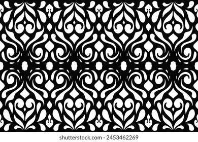 Ikat tye die boho motif vintage harmonieux décoration vintage répétitive et vintage motif textile design à la main bio fait batik moderne et tendance imprimé boho noir blanc, Image vectorielle  harmonieux pour l'impression.