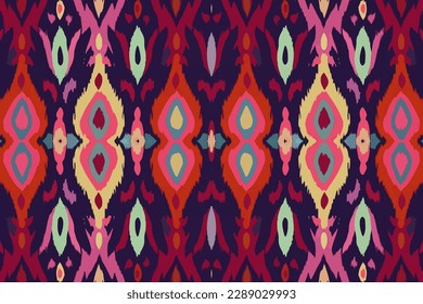 Ikat Uzbek seamless pattern. Abstract traditional folk old ancient antique tribal ethnic graphic line. Ornate elegant luxury vintage retro modern minimal style for texture textile backdrop background.
