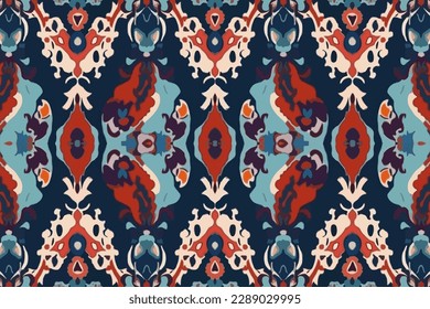 Ikat Uzbek seamless pattern. Abstract traditional folk old ancient antique tribal ethnic graphic line. Ornate elegant luxury vintage retro modern minimal style for texture textile backdrop background.
