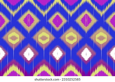 Ikat vector colorful floral print mixed tribal culture Used to decorate wallpaper, fabric patterns, carpets, prints, use geometric patterns. seamless pattern Geometric Art Prints, Aztecs, Rug Designs,
