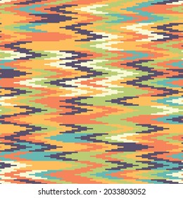 Ikat vector colorful seamless pattern. Zig zag stripes.
