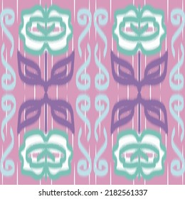 Ikat vector ethnic seamless pattern design.Indian Aztec Fabric flower textile patterns decoration wallpaper. Geometric African American style pattern