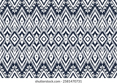 Ikat vector pattern, ethnic embroidery style, hand draw painting, fabric abstract.