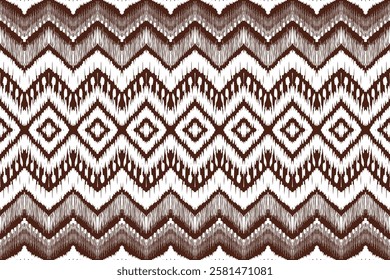 Ikat vector pattern, ethnic embroidery style, hand draw painting, fabric abstract.