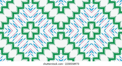 Ikat vector tribal color Seamless Pattern. Ikat Aztec Ethnic Geometric Ikkat Batik Digital vector textile Design for Prints Fabric saree Mughal brush symbol Swaths texture Kurti Kurtis Kurtas