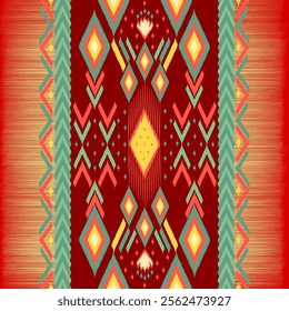 Ikat Vibrant Geometric Pattern with Symmetrical Diamond and Chevron Shapes Navajo Striking Suitable for Textiles, Wallpapers, and Decorative Art Projects 