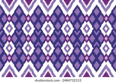 Ikat violet seamless pattern with shapes