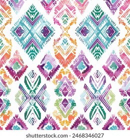 Ikat watercolor seamless pattern. with ethnic elements. Design element for sale banners, posters, labels, and gift wrapping paper.