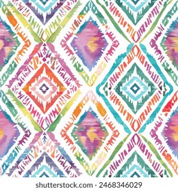 Ikat watercolor seamless pattern. with ethnic elements. Design element for sale banners, posters, labels, and gift wrapping paper.