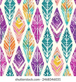 Ikat watercolor seamless pattern. with ethnic elements. Design element for sale banners, posters, labels, and gift wrapping paper.