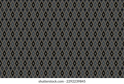 Ikat woven fabric pattern Vector illustration. Black,light brown and gray element on grayish blue background. Abstract woven fabric pattern in Thai style. Idea for printing on fabric or wallpaper.