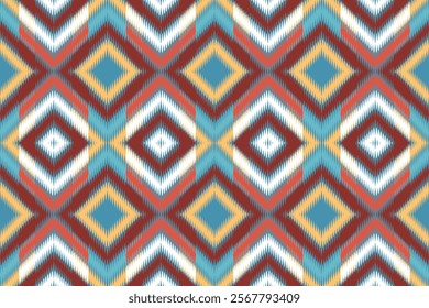 Ikat,Geometric, seamless, traditional ethnic, thai, fabric pattern for textiles, rugs, wallpaper, clothing, sarong, batik, wrapping, embroidery, print, background, cover, illustration, vector.