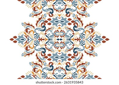 Ikat,Ikat floral pattern on white background,Ikat ethnic oriental pattern traditional,damask pattern,hand drawn embroidery,vector illustration.design for texture,fabric,clothing,decoration,print,sari