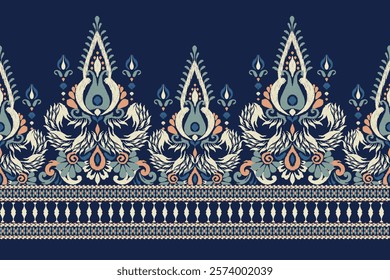 Ikat,Ikat floral pattern,Ikat pattern,vector illustration,hand drawn pattern on blue background,baroque style,abstract background,hand drawn embroidery.design for texture,fabric,clothing,decoration