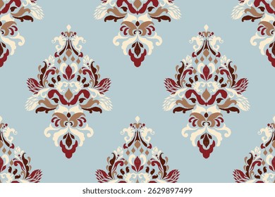 Ikat,Ikat floral seamless pattern on blue background,vector illustration,Ikat ethnic oriental seamless pattern,damask seamless pattern.design for textile,fabric,clothing,decoration,print,floor tile.