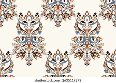 Ikat,Ikat floral seamless pattern on white background,vector illustration,Ikat ethnic oriental seamless pattern,damask seamless pattern.design for textile,fabric,clothing,decoration,print,tile,sarong