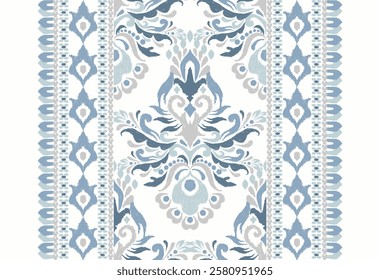 Ikat,Ikat pattern,Ikat floral pattern on white background,vector illustration,baroque embroidery,hand drawn pattern,Aztec style,Italian silk.design for texture,fabric,clothing,decoration,sarong,carpet
