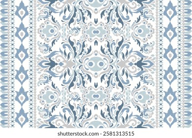 Ikat,Ikat pattern,Ikat floral pattern on white background,vector illustration,baroque embroidery,hand drawn pattern,Aztec style,Italian silk.design for texture,fabric,clothing,decoration,sarong,carpet