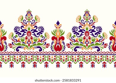 Ikat,Ikat pattern,Ikat floral pattern on white background,vector illustration,baroque embroidery,hand drawn pattern,Aztec style,Italian silk.design for texture,fabric,clothing,decoration,sarong,print