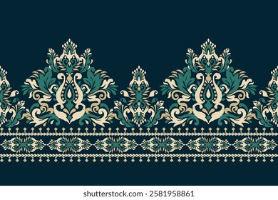 Ikat,Ikat pattern,Ikat floral pattern on blue background,vector illustration,baroque embroidery,hand drawn pattern,Aztec style,Italian silk.design for texture,fabric,clothing,decoration,sarong,print.