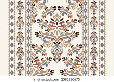Ikat,Ikat pattern,Ikat floral pattern on white background,vector illustration,baroque embroidery,hand drawn pattern,Aztec style,Italian silk.design for texture,fabric,clothing,decoration,sarong,carpet