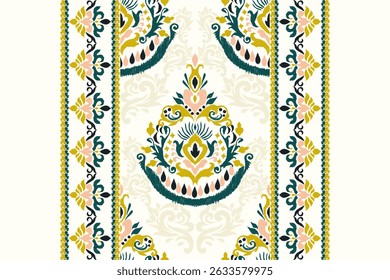 Ikat,Ikat pattern,Ikat floral pattern on white background vector illustration,ethnic oriental pattern traditional,Aztec style,abstract background.design for texture,fabric,clothing,decoration,print