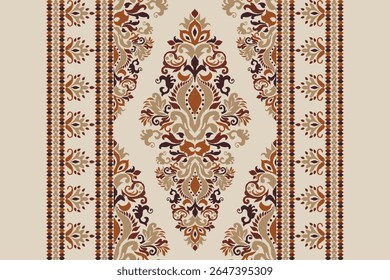 Ikat,Ikat pattern,Ikat floral pattern,Vector illustration,oriental ethnic embroidery,damask embroidery on brown background,damask pattern.design for texture,fabric,clothing,decoration,print,scarf,sari