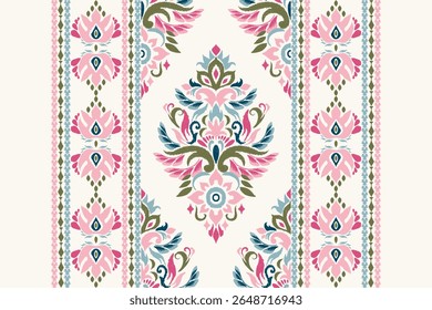Ikat, patrón de Ikat, patrón floral de Ikat, Ilustración vectorial, bordado étnico oriental, bordado de damasco sobre fondo blanco, patrón de damasco. diseño para textura, tela, ropa, decoración, impresión, bufanda, sari