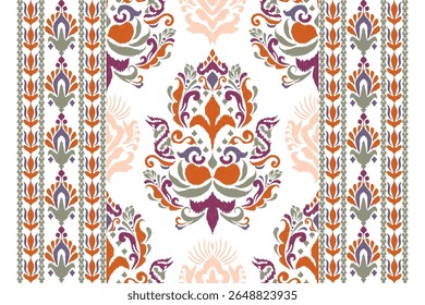 Ikat,Ikat pattern,Ikat floral pattern,Vector illustration,oriental ethnic embroidery,damask embroidery on white background,damask pattern.design for texture,fabric,clothing,decoration,print,scarf,sari