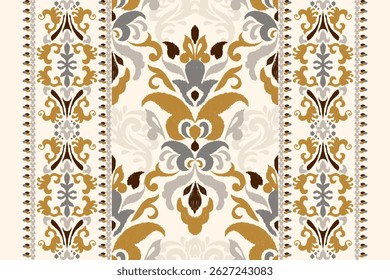 Ikat,Ikat pattern,modern Ikat floral pattern,damask floral embroidery on white background,vector illustration,Aztec style,baroque embroidery.design for textile,fabric,clothing,decoration,print,scarf.